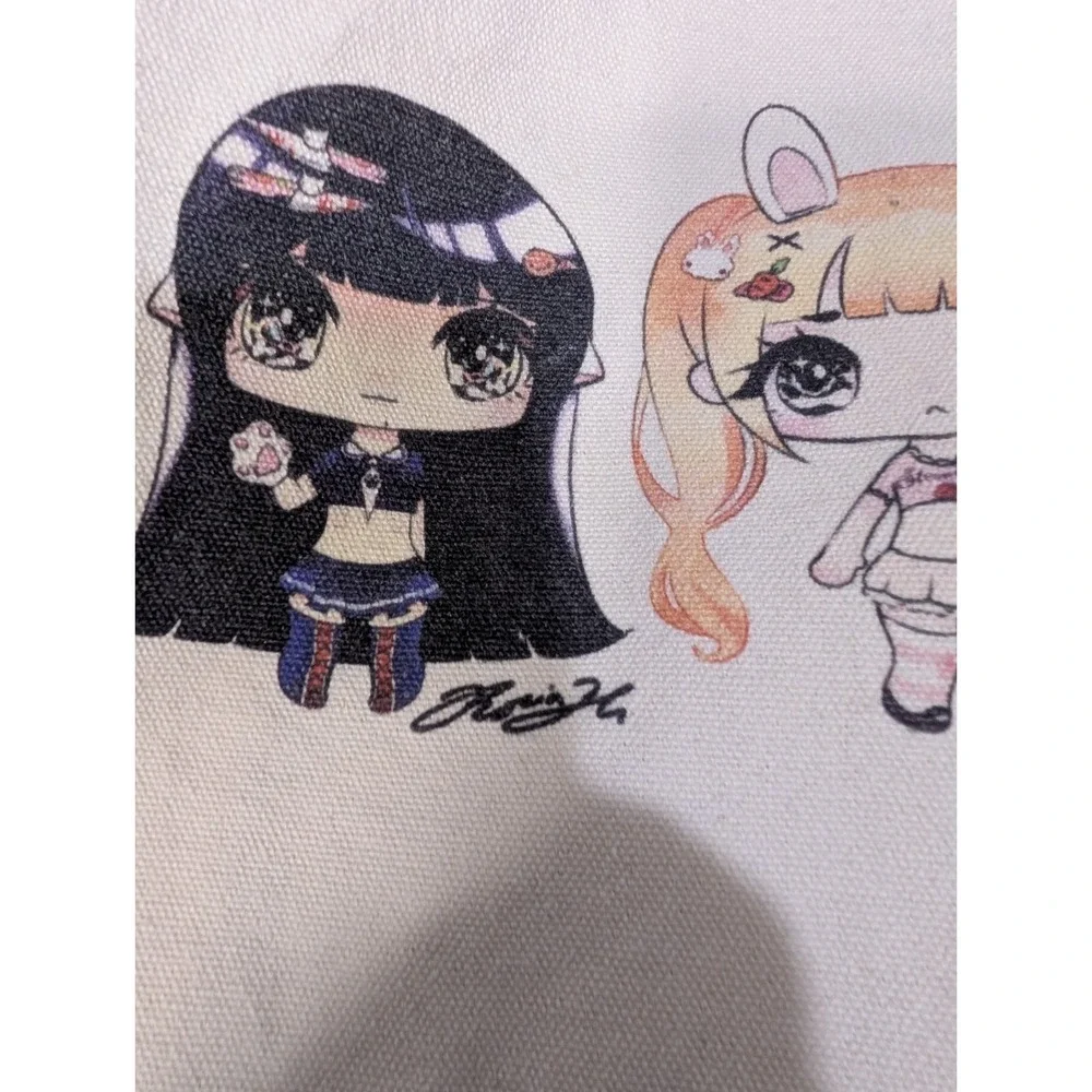 Kawaii Anime Chibi Canvas Tote Bag Artist Signed Harajuku‎ Cute Magnetic Snap